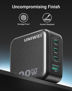 UNIWEI 100W USB C Charger Block, 4-Port GaN and Ultra-Compact Wall Adapter, for MacBook, iPhone 17/16 Series, Samsung Galaxy, Pixel, and More