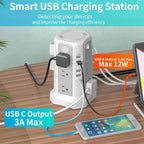 Surge Protector Power Strip Tower (13A 1625W) with 5 USB Ports (1 PD 20W), Extension Cord 10FT with 12 Multiple Outlets, Overload Protection Charging Tower for Home Office Dorm Room Essentials