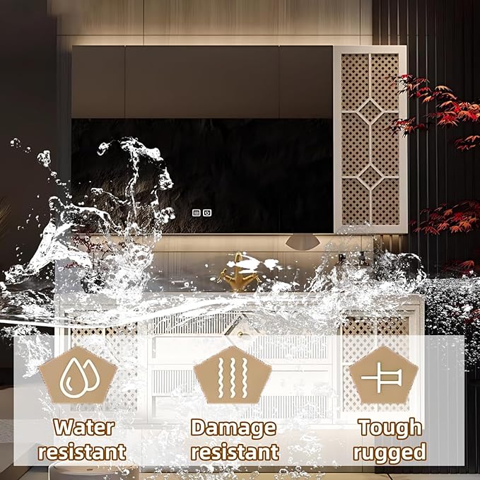 40IN Luxury Floating Bathroom Vanity - Single Sink Bathroom Vanities has Smart Defog Mirror & Slate Countertop | Woven Rattan Perforated Door Panel, LED Lights, 2 Drawers (Style B)