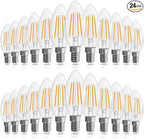 GvvooHome Candelabra Light Bulbs 40 watt Equivalent, E12 LED Bulb Dimmable Chandelier Bulbs, B10 Candle Light Bulbs 2700K Soft White, 90+CRI, 400LM, Cear Glass, 24 Pack