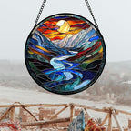 AMDERVEN Stained Glass Window Hanging, Canyon Mountains Sunset View Sun Catcher for Window Home Decor Landscape Suncatcher Mother's Day Birthday Gifts for Women Men Mom and Nana 9.8 in