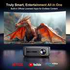 [2000 ANSI/4K Support/DoIby Audio & DBX-TV] Alvar Smart Projector with WiFi 6 and Bluetooth 5.3, 50W Speakers, NetfIix Certified outdoor movie projector, Auto Focus & Keystone, Native 1080P, Black
