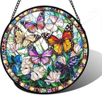 DASTOLL Stained Glass Window Hanging, Colorful Butterfly Suncatcher for Doors Home Sun Catchers Decoration and Christmas, Mother's Day Birthday Gifts for Women, Men, and Mom 11.8x11.8 in