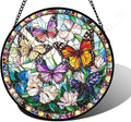 DASTOLL Stained Glass Window Hanging, Colorful Butterfly Suncatcher for Doors Home Sun Catchers Decoration and Christmas, Mother's Day Birthday Gifts for Women, Men, and Mom 7.8 in