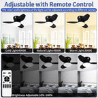 Glowall Small Ceiling Fan with Lights, 25" Flush Mount with Remote Control, Reversible Quiet DC Motor, Black, 3 Blades, 6 Speeds, Dimmable LED, Adjustable Color Temperature, Timer