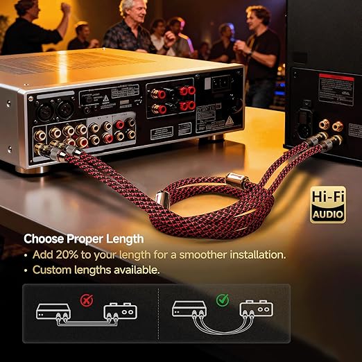 TODN RCA Cables for Audiophile 3ft HiFi Stereo Shielded RCA to RCA Audio Cable for Car, Subwoofer, 4-Core OFC, 5μ Gold Plated Plug (3 foot/1m, 1 Pair)