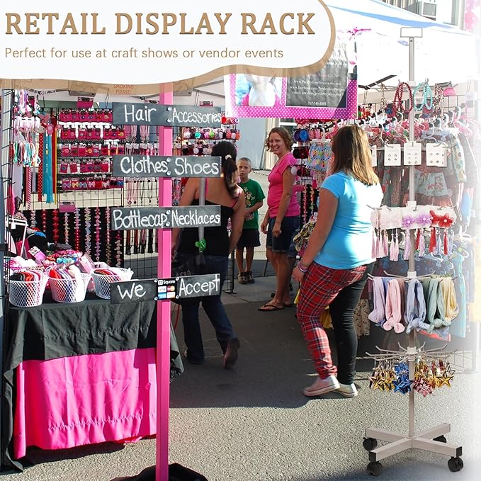 Exttlliy Retail Display Stand Store Display Rack 5 Tier Metal Spinning Display Stand Rack with Wheels Keychain Jewelry Stocking Hat Display Stand with Hooks for Malls, Showroom, Retail Store (Grey)