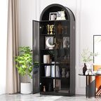 Dystler Arch Display Cabinet with Doors and Adjustable Shelves, 76" Tall Curio Cabinet with LED Lights/Storage Space, 6 Tier Display Case Bookcase for Collectibles Bedroom Living Room Office, Black