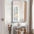 Bathroom Mirror, 55 x 36 inch Black Rectangle Wall Mirror, Metal Frame Rounded Corner Vanity Mirror, Large Wall Mounted Mirrors for Over Sink Bedroom Living Room Horizontal Or Vertical Mounting