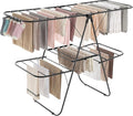 SONGMICS Clothes Drying Rack, Foldable 2-Level Laundry Drying Rack, Free-Standing Laundry Airer, with Height-Adjustable Wings, 33 Drying Rails, Sock Clips, Black ULLR053B01V1