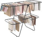 SONGMICS Clothes Drying Rack, Foldable 2-Level Laundry Drying Rack, Free-Standing Laundry Airer, with Height-Adjustable Wings, 33 Drying Rails, Sock Clips, Black ULLR053B01V1