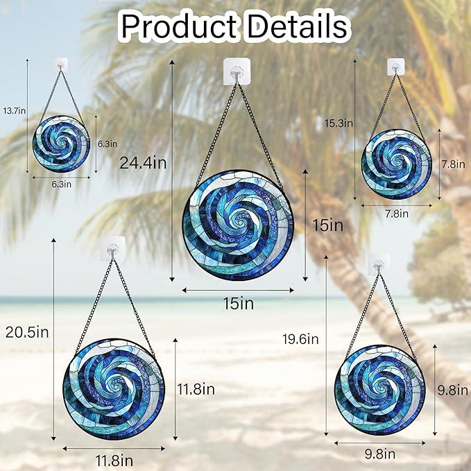 CRISGIF Stained Glass Window Hanging - Blue Abstract Swirl Suncatcher for Doors Garden Patio Unique Sun Catchers Decor Christmas Mother's Day Birthday Gifts for Women Men Mom Nana Friend 11.8 in