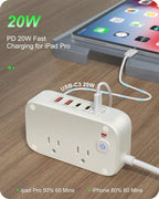 KWRNVO 5FT Portable USB C Power Strip Surge Protector PD 20W Flat Wall Plug Charger Multipl Outlets with 2500W AC Outlets, 3 USB-C Ports, 2 USB-A Ports for Home/Office/Travel