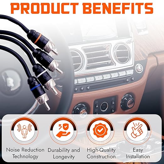 Elite Audio Premium Series 17ft. 4-Channel Car Audio RCA Cable – Double Shielded, Oxygen Free Copper, Noise Reducing Audio Cable for Amplifiers, Subwoofers, Speakers, and Processors – PRM417
