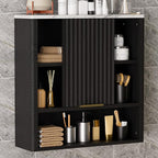 Bathroom Wall Cabinet, Fluted Medicine Cabinet with Adjustable Shelves, Wood Over The Toilet Storage Cabinet for Kitchen, Living Room, Laundry Room, Black