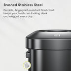 EKO 16-Gallon Round Black Stainless Steel Open Top Trash Can, Large Commercial Waste Bin with Detachable Lid and Carrying Handle, Brushed Metal Garbage Bin for Home, Office, Restaurant, Restroom