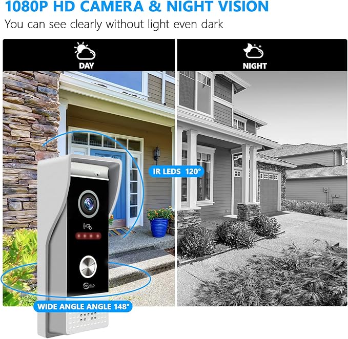 Wired Smart Video Apartments Intercom System,10 Inch Monitors with 1080P Doorbell Camera,3-in-1 Unlocking,TUYA WiFi Door Phone Kits, Ideal for Villas & Homes (2 doorbell + 1 Monitor)