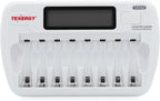 Tenergy TN162 8-Bay Smart LCD Battery Charger for Rechargeable AA/AAA NiMH/NiCd Batteries