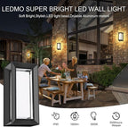 ledmo Outdoor Wall Light 1800Lm Modern Outdoor Porch Light 3000K Bright Lighting Black Exterior Lighting Fixture Waterproof Christmas Fixture for House,Patio,Garage,Backyard,Hallway（2 Pack