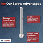 Kozelo 5pcs Socket Head Cap Screws - [M8-1.25 x 80mm] 304 Stainless Steel Allen Socket Drive for Electrical Motor 3D Printing Fan Engine Replacement Use, Silver