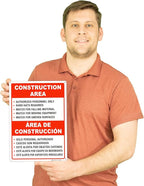 Brimar - 10" x 14" - Bilingual Construction Area Rules Sign - .055″ Polyethylene Plastic - Bilingual Design - Easy Installation