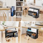 Litwaro Desk Side Storage, No Drill Laptop Holder with Magnetic Pen Holder, Clamp on Laptop Mount with Sticky Headphone Stand, Hanging Organizer for Office, Fits Flat Table Edge 0.4" to 2" (Black) | No Drill, Magnetic Pen Holder, Fits Flat Table Edge