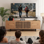 Pajiasen 70.87″ Mid Century Modern Walnut TV Stand with Grille Doors, Storage Cabinets,Entertainment Center for TVs Up to 80",Media Console for Living Room or Bedroom