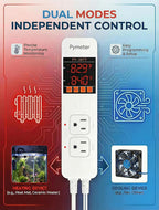 Pymeter 2 in 1 Digital Temperature Controller Dual Outlet Heat Mat Thermostat Reptile Greenhouse Heater Home Brewing Freezer Cooling Heating Pad Control 16A 1920W