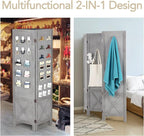 Wnutrees 4 Panel Pegboard Display, 5 Ft Wood Folding Privacy Screens Room Divider, Portable Freestanding Display Board for Craft/Art Shows, Retail, Events, Wall Organizer, Rustic Barnwood, Grey
