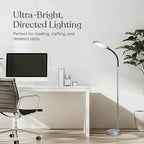 Brightech Litespan Slim LED Floor Reading Lamp with Adjustable Gooseneck for Living Rooms & Offices, Dimmable Standing Lamp for Bedroom - Silver