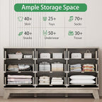 Xixini Fluted Dresser for Bedroom with 9 Drawers, 57" Wide Modern Chest of Drawers with Metal Handle, Wooden Dresser TV Stand, Wood Closet Clothes Storage Organizer for Living Room, Hallway, Grey