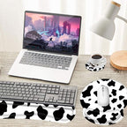 Keyboard Wrist Rest and Mouse Pad Wrist Support Set with Coasters,Non-Slip PU Base Ergonomic Gaming Mousepad for Home Office Working Studying Easy Typing & Pain Relief,Cute Cow Print