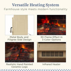 Country Living Infrared Freestanding Electric Fireplace Stove Heater in Cream | Multiple Flame Colors, Metal Design with Faux Wooden Logs | Alexa/WiFi Enabled - Remote Included