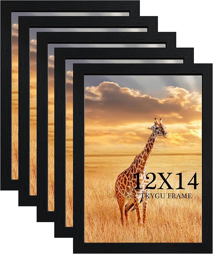 TKYGU 12x14 Picture Frame Black Set of 5,Wooden Frame 12x14 Wall Gallery Poster Photo frame with Durable Shatter Resistant Plexiglass for Wall Mounting Family -friend- wedding best gift
