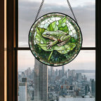CRISGIF Stained Glass Window Hanging - Cute Frog Suncatcher for Doors Garden Patio Green Leaves Sun Catchers Decor Christmas Mother's Day Birthday Gifts for Women Men Mom Nana Boy Friend 9.8 in