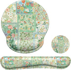 iLeadon Mouse Pad with Wrist Support, Wrist Pad for Keyboard, Ergonomic Mouse Pad Set for Office Home(Green Floral)