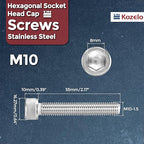 Kozelo 6pcs Socket Head Cap Screws - [M10-1.5 x 55mm] 304 Stainless Steel Allen Socket Drive for Electrical Motor 3D Printing Fan Engine Replacement Use, Silver