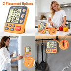 MOSTRUST Digital Dual Kitchen Timer, 3 Channels Countdown Triple Timer for Cooking, Magnetic Memory-Preset Large Display Adjustable Alarm Volume, Multi Times Management, 3A Battery Included, Orange