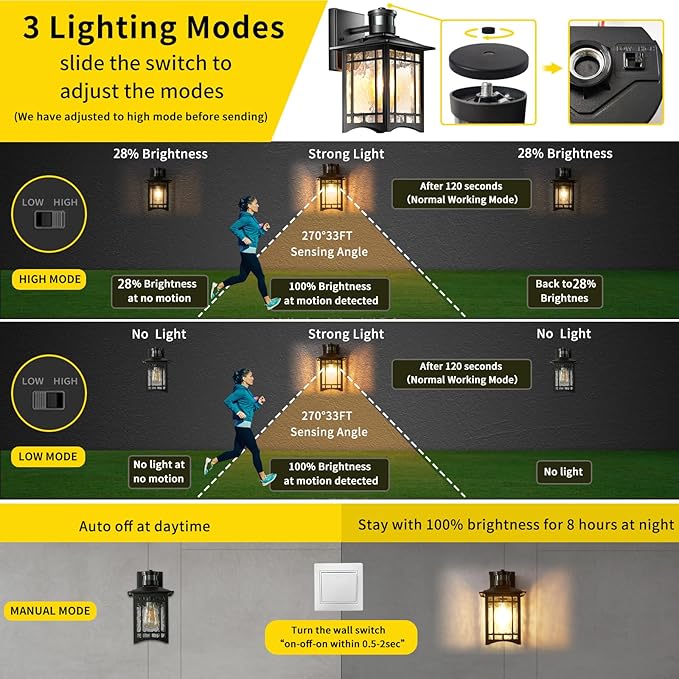 XANGQAN Motion Sensor Outdoor Wall Lights White Dusk to Dawn Light Fixture for House Porch Patio
