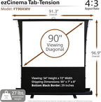 Elite Screens ezCinema Tab-Tension, 90-Inch Portable Floor Rising Projector Screen, 4:3, Tab-Tensioned Scissor-Backed, Manual Pull Up Projection Screen+Carry Bag, Home Office Classroom, Black- FT90XWV