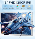 FOPO 16" Laptop Screen Extender Monitor Portable, Quad Monitor, Just 1 Cable for 3 Screens, FHD 1200P IPS Laptop Extender Compatible with Wins/Mac for 13.6" - 18.5" Laptops
