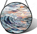 DASTOLL Stained Glass Window Hanging, Sunrise Waves Sun Catchers Diamond Glass Panel Hangings Abstract Suncatcher Decor for Birthday for Women, Men, Wife, Aunt, and Mom 6.3 in