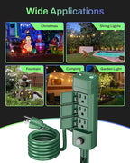BN-LINK Outdoor Power Stake Timer, Dusk to Dawn Sensor for Outdoor Lights, 6 Grounded Outlets, 6ft Extension Cord, 1875W/15A,Christmas Decorations, ETL Listed