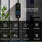 Chamberlain myQ Video Doorbell | 2K Camera, Battery/Wired, Color Night Vision, Live View with 2-Way Talk, Motion Detection & Real-Time Alerts, 150 Deg Wide View, Black
