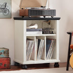 Joaxswe Record Player Stand with Vinyl Record Storage, 24" Wide Mid-Century Record Player Table Up to 200 Albums,Large Wood Turntable Stand Cabinet Dispaly Shelf for Living Room,Bedroom,White