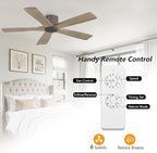 WINGBO 48" Flush Mount DC Ceiling Fans without Lights, 5 Carved Solid Wood Blades, 6-Speed Reversible DC Motor, Low Profile Hugger Ceiling Fan No Light for Living Room Bedroom Patio, Graphite and Gray