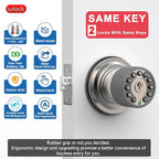 iulock Smart Door Knob with Keypad and Key,Keyless Entry Door Lock with Rubber Grip, Auto Lock,50 User Code,Waterproof, Easy to Install and Program for Bedroom(Stain Nickel Same Key 2 Pack)