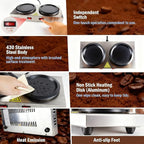 Commercial Double Coffee Carafe Warmer, Stainless Steel, 2 Burners Decanter Warmer Plate,Suitable for Café, Break Room, Buffet, Event and Commercial Use (US Plug 110V)