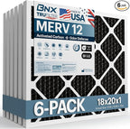 BNX TruFilter 18x20x1 MERV 12 Odor Defense (6-Pack) AC Furnace Air Filter with Activated Carbon - MADE IN USA - Pleated Air Conditioner HVAC AC Furnace Filters - Removes Odor, Mold, Bacteria, Smoke