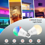 OHLUX Smart Light Bulbs 8Pack, WiFi & Bluetooth, RGB Color Changing, 100W Equivalent, Dimmable, A19 E26 110V, Compatible with Alexa, Google Assistant, Music Synic